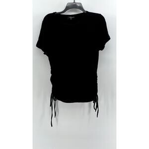 TALENT Women's Black Ribbed Side-Ruched Short Sleeve Top SZ 1XL